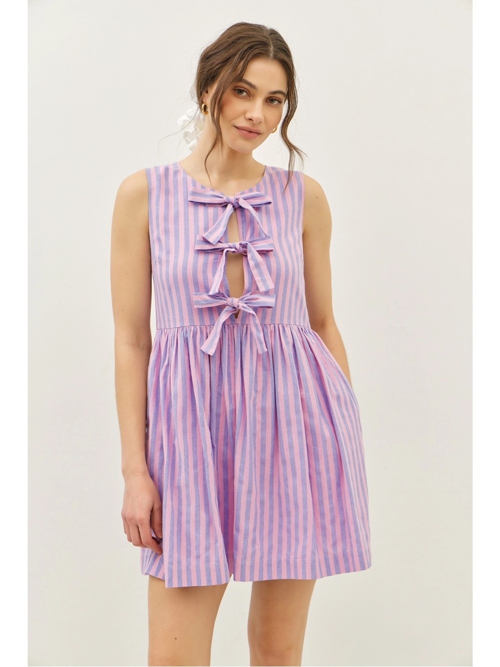 NWT Striped Mini Dress with Bow Detail